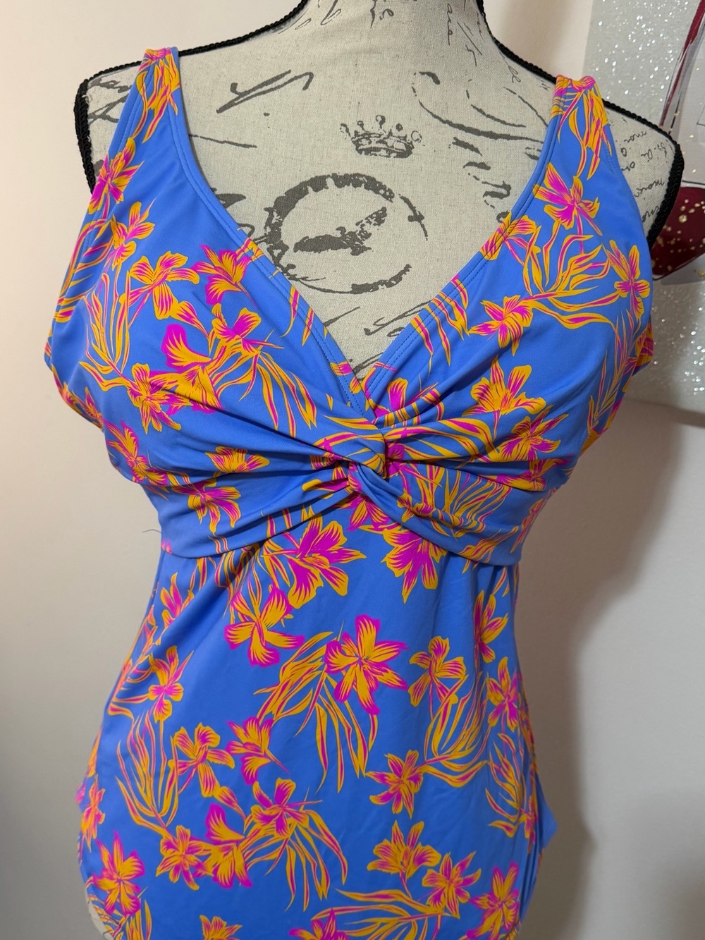 Blue Floral Twist-Front One-Piece Swimsuit by